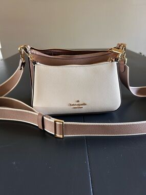 kate spade Duet Beige and White Leather Crossbody with Gold Hardware- KH759